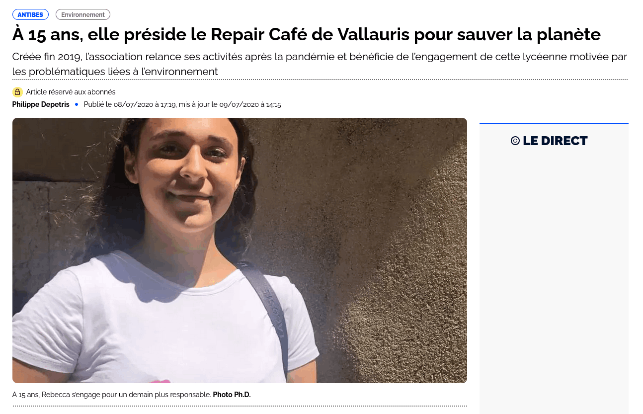 À 15 ans, elle préside le Repair Café de Vallauris pour sauver la planète